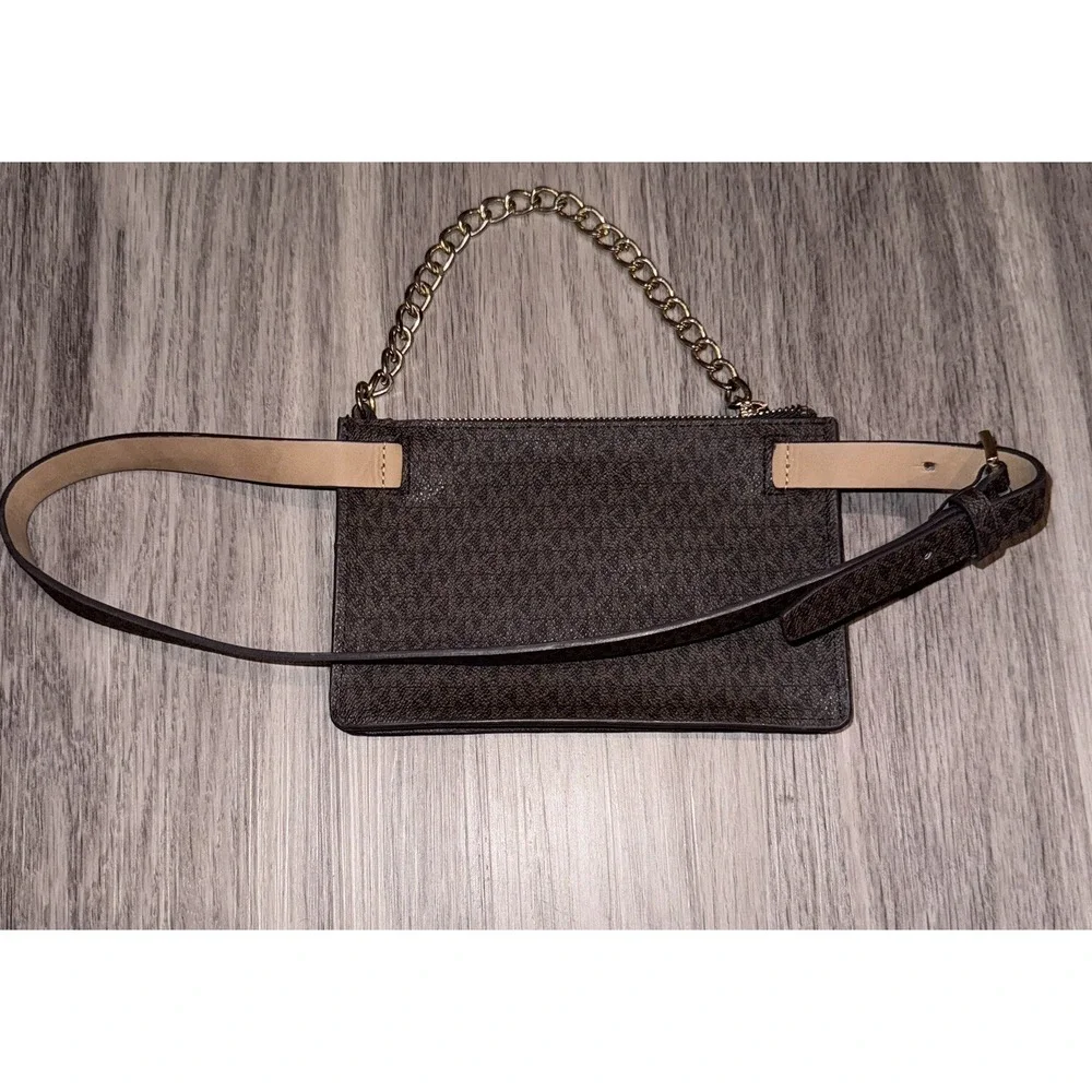 Michael Kors Signature Leather Waist Bag Fanny Pack With Chain MK Logo